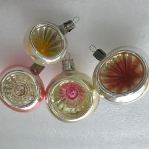 Set of 4 Antique Vintage Mercury Glass Christmas Tree Ornament Lanterns