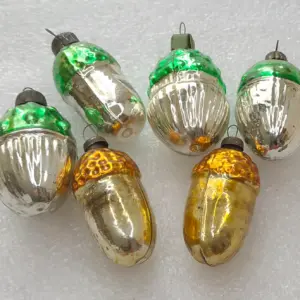 Set of 6 Vintage Christmas Mercury Glass Ornaments USSR Tree Antique Decor Acorns