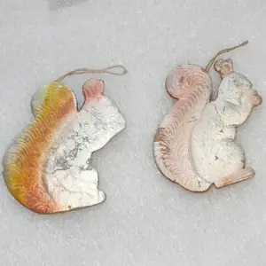 Set of 2 Vintage Christmas Cardboard Dresden Ornaments USSR Antique Decor Squirrel