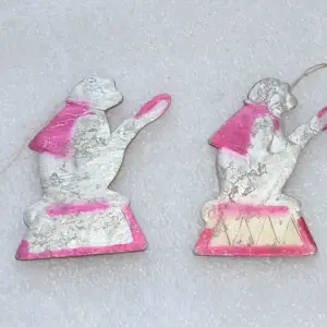 Set of 2 Vintage Christmas Cardboard Dresden Ornaments USSR Antique Decor Monkeys