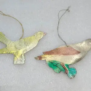 Set of 2 Vintage Christmas Cardboard Dresden Ornaments USSR Antique Decor Birds