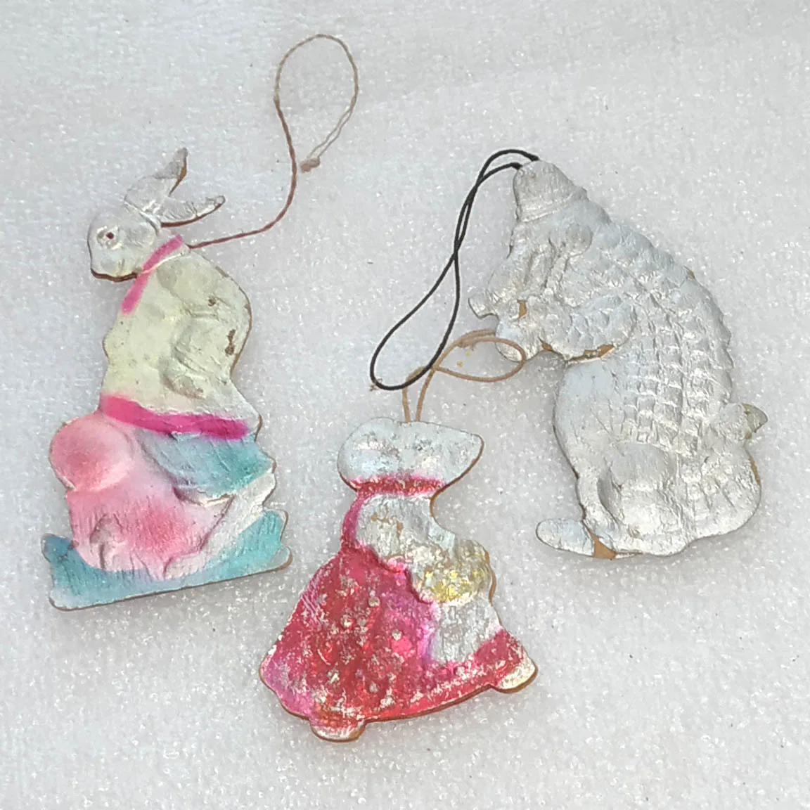 Set of 3 Vintage Christmas Cardboard Dresden Ornaments USSR Antique