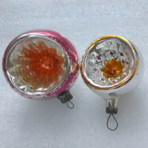 Set of 2 Vintage Christmas Mercury Glass Ornament USSR Tree Antique Decor Lanterns