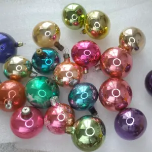 Set of 20 Vintage Christmas Silver Glass Ornaments USSR Tree Antique Decor Balls