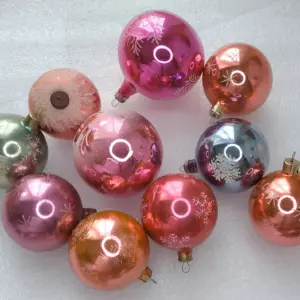 Set of 10 Vintage Christmas Silver Glass Ornaments USSR Tree Antique Decor Balls