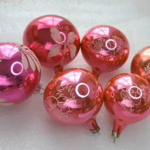 Set of 6 Vintage Christmas Silver Glass Ornaments USSR Tree Antique Decor Balls