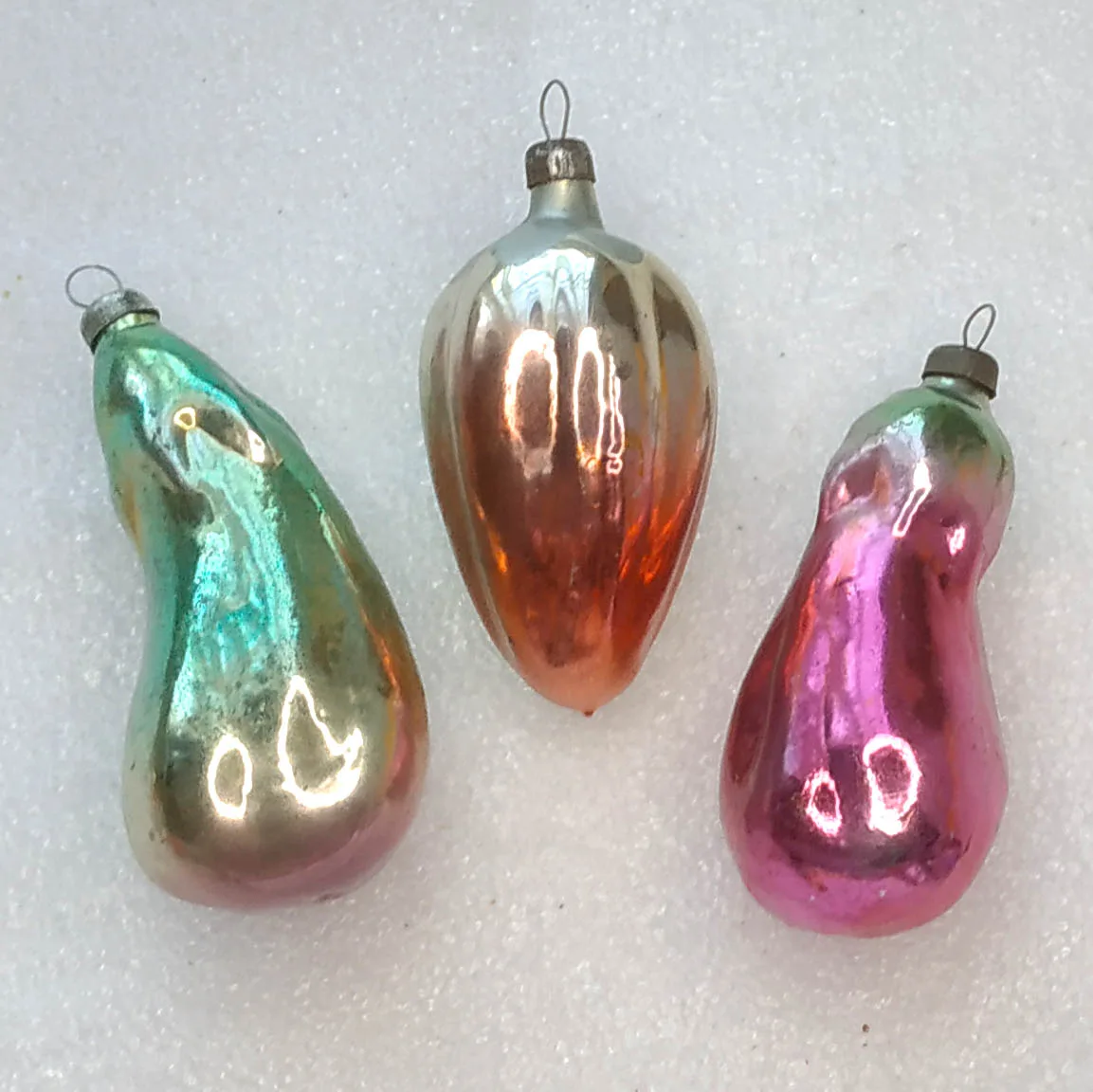 Set of 3 Vintage Silver Glass Christmas Tree Ornaments USSR Antique Vegetables