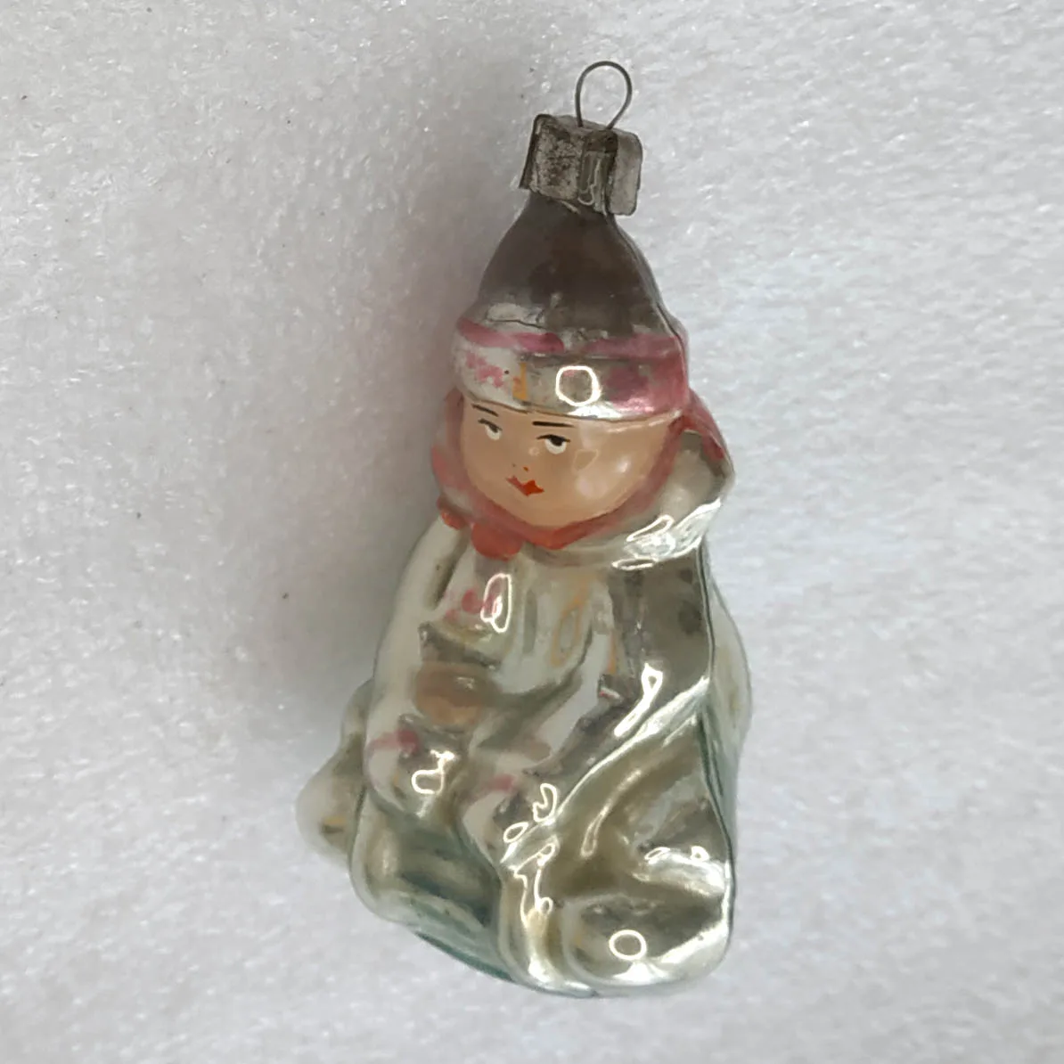 Vintage Mercury Glass Christmas Tree Ornament USSR Antique Deco Kid on Sled