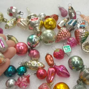 Set of 48 Vintage Glass Christmas Ornaments USSR Antique Decor for Small