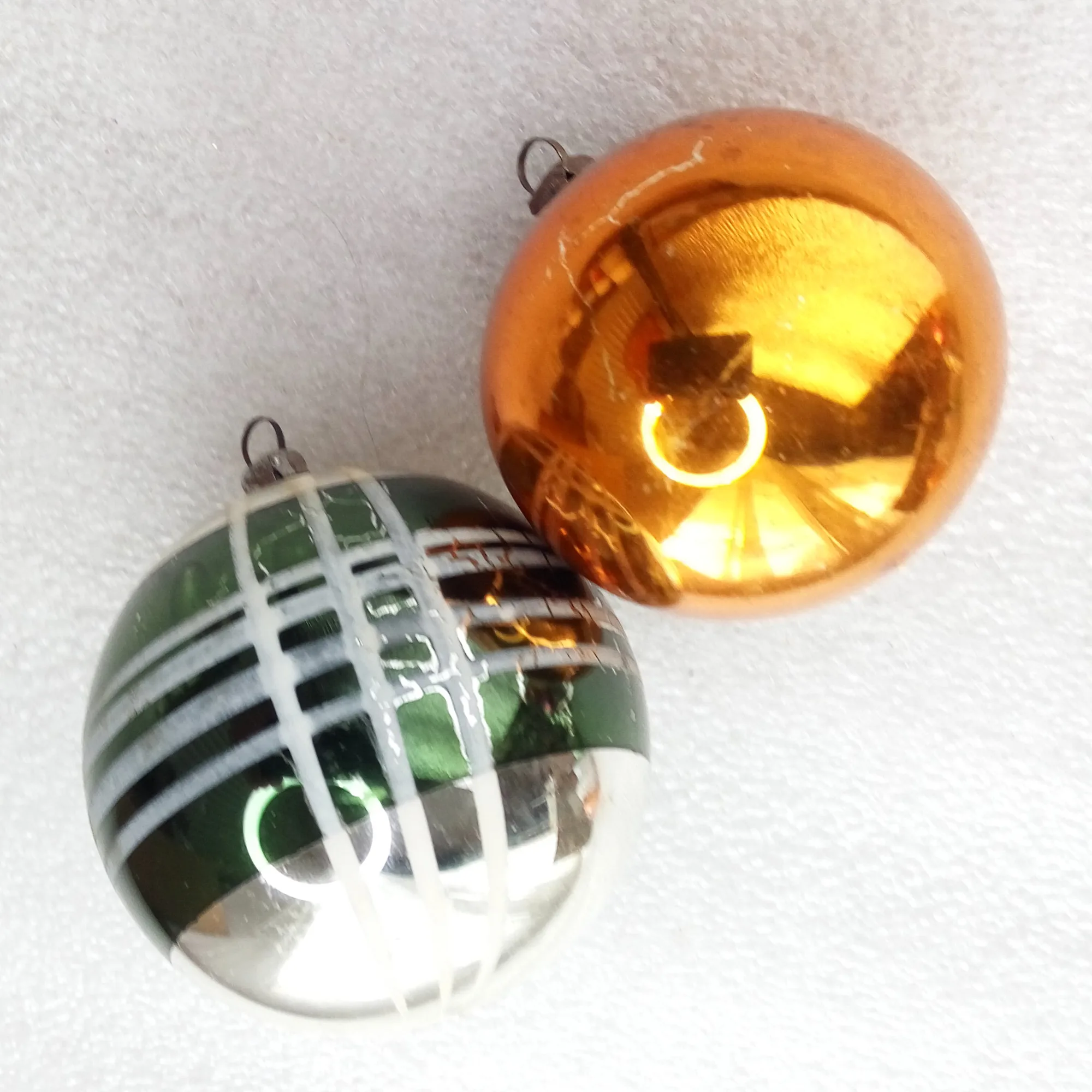 Set of 2 Old Antique Vintage Glass Christmas GDR Ornament Ball