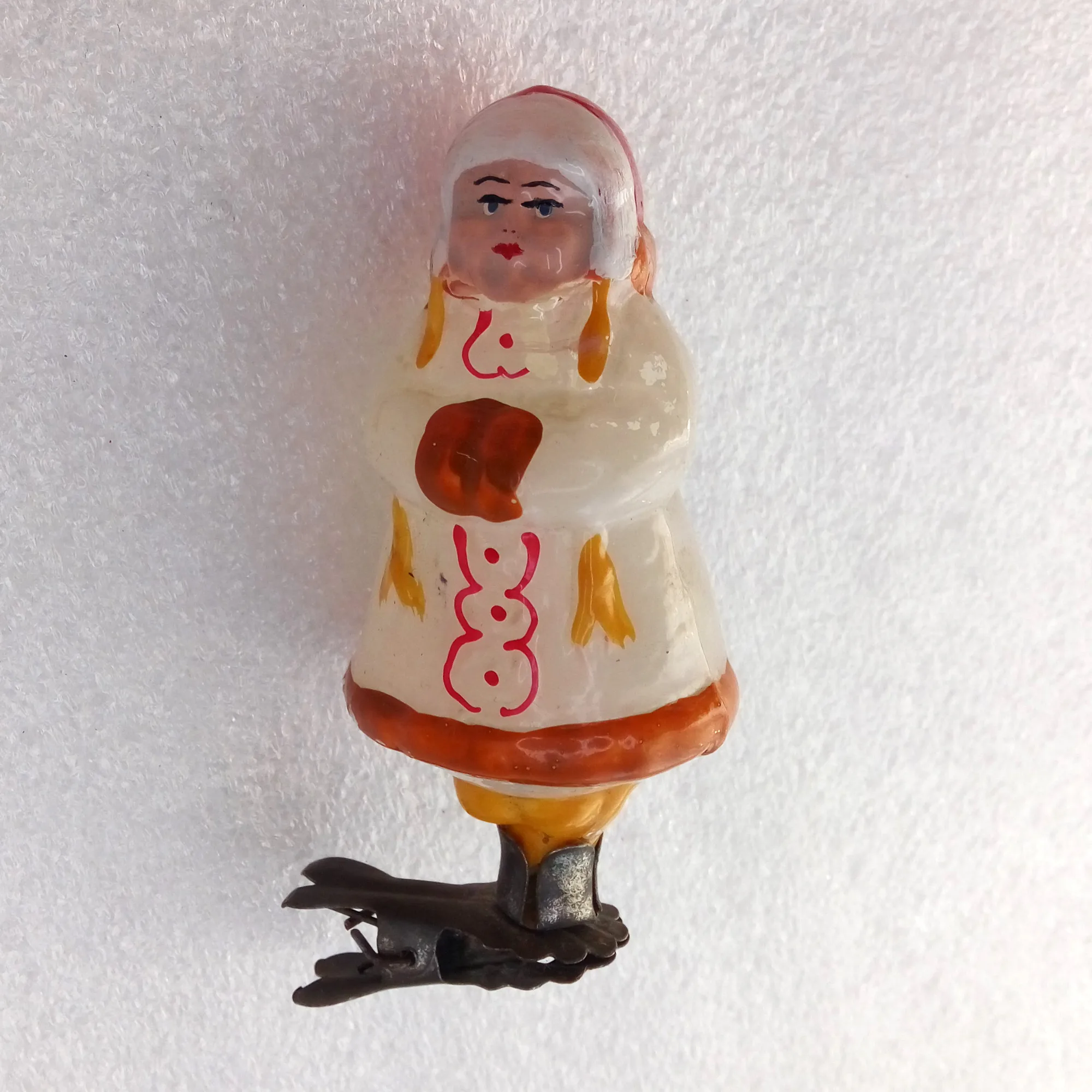 Old Antique Vintage Glass Christmas Ornament Girl Coat