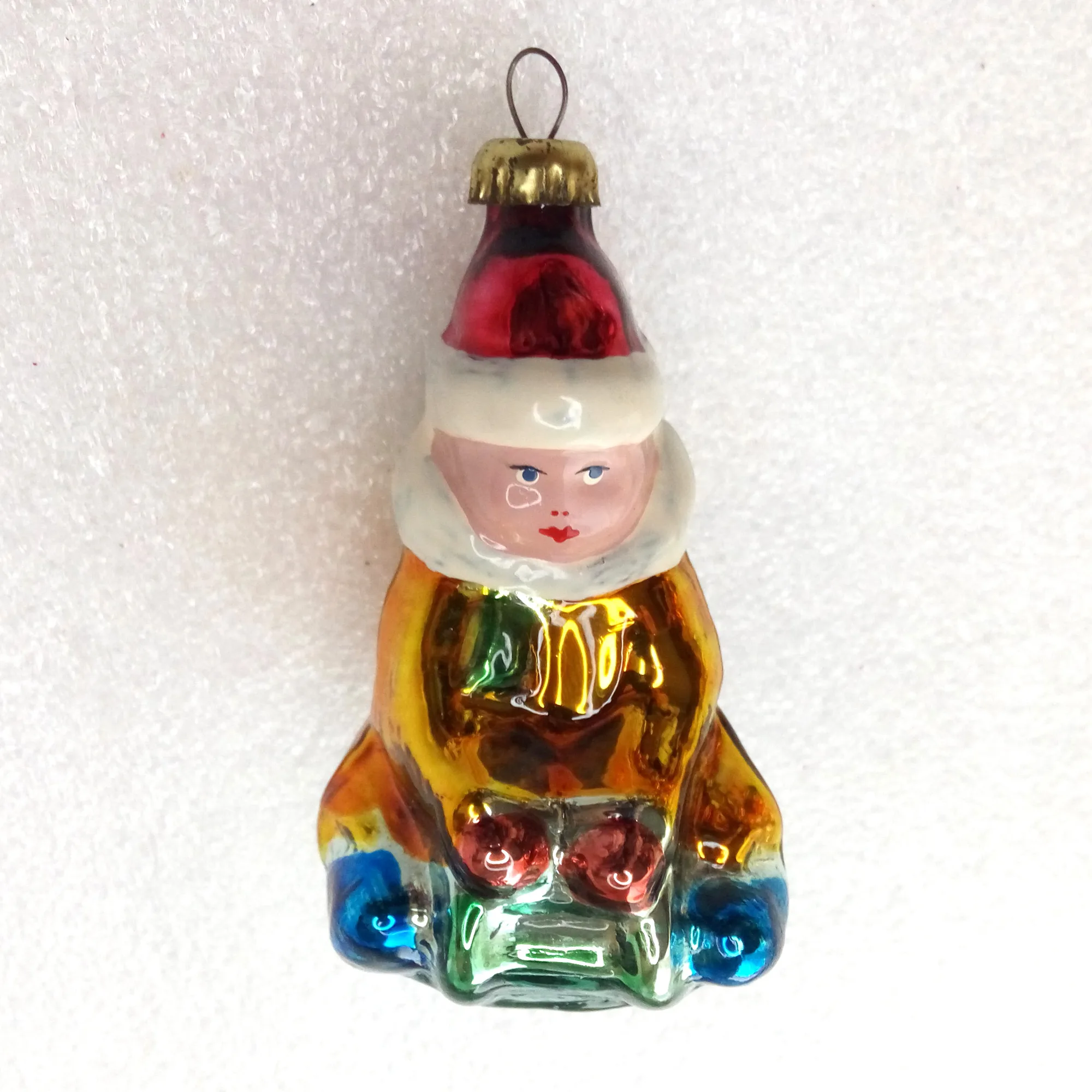 Unique Vintage Glass Christmas Tree Ornament Toy Kid on Sledge