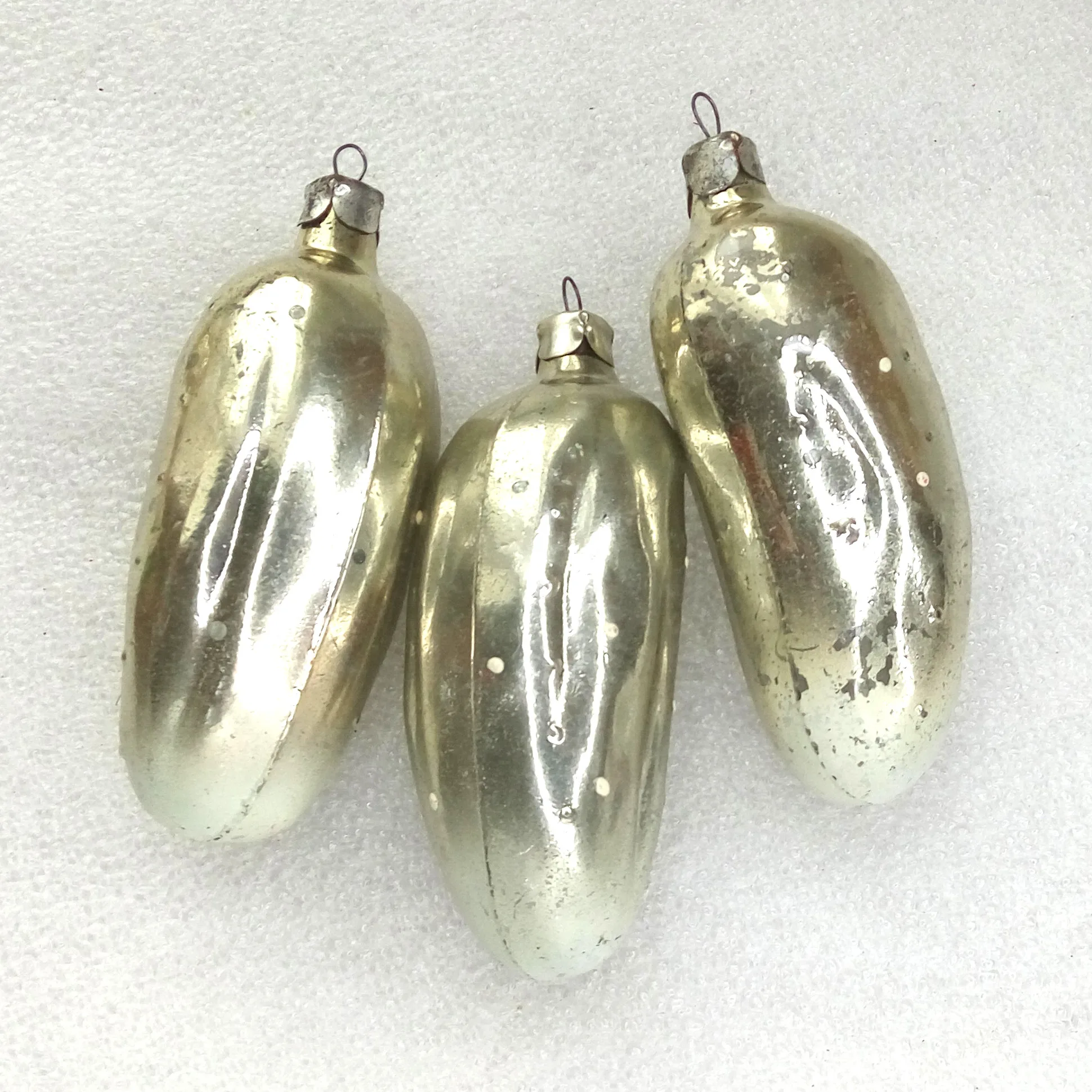 Set of 3 Antique Vintage Glass Christmas Ornament Pickles