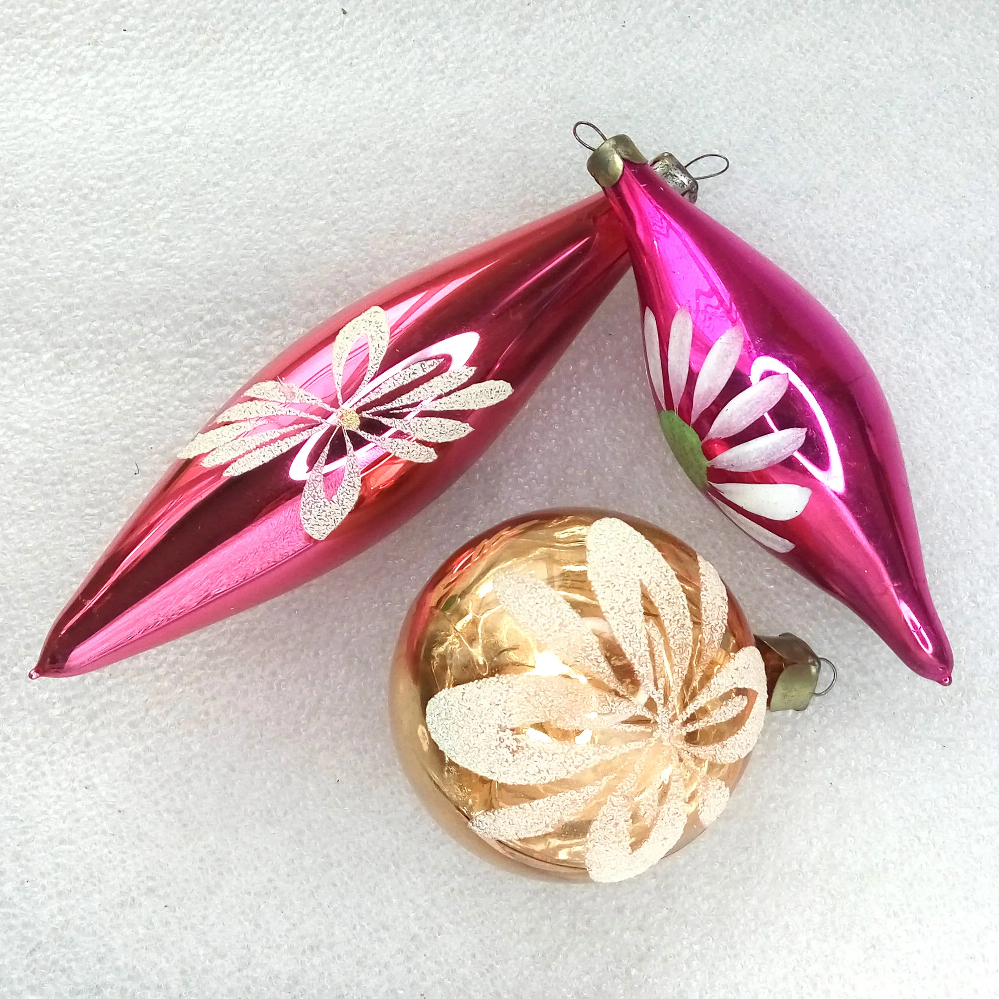 Set of 3 Old Antique Vintage Glass Christmas Ornament