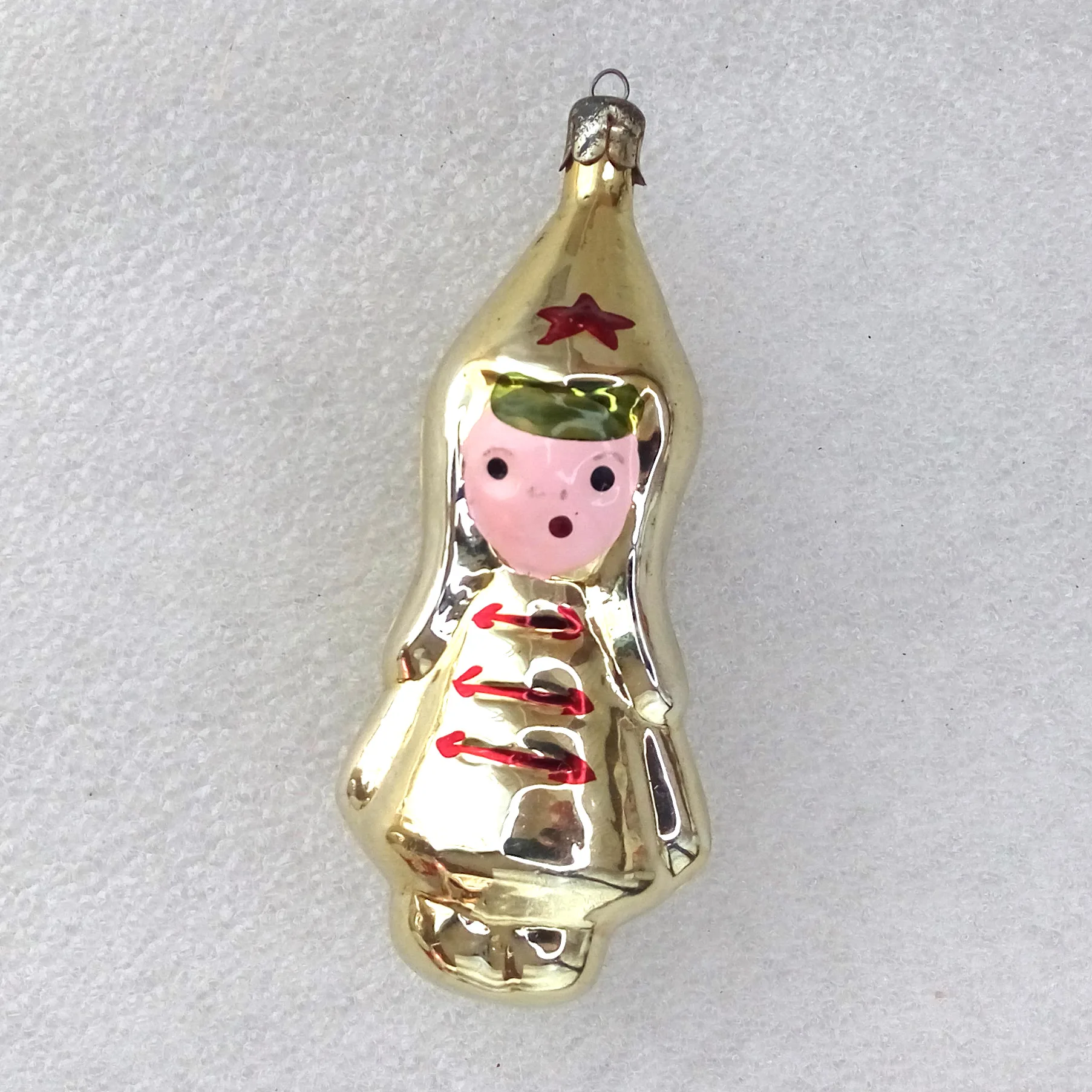 Antique Vintage Glass Christmas Ornament Red Army Boy