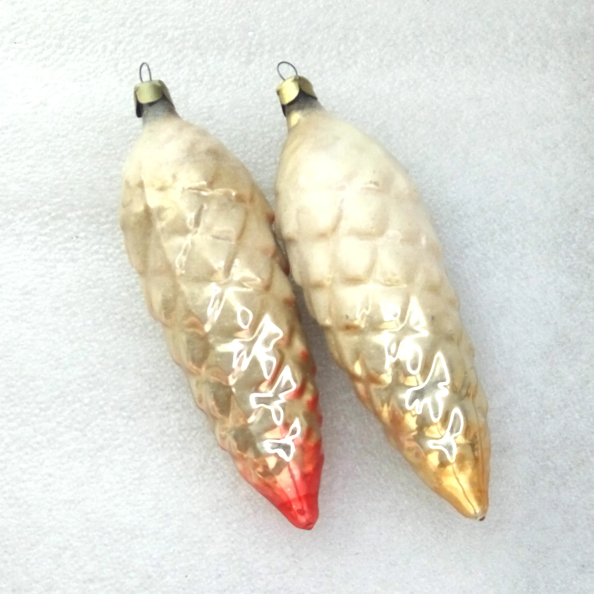 Set of 2 Big Antique Vintage Glass Christmas Tree Ornament Pinecones