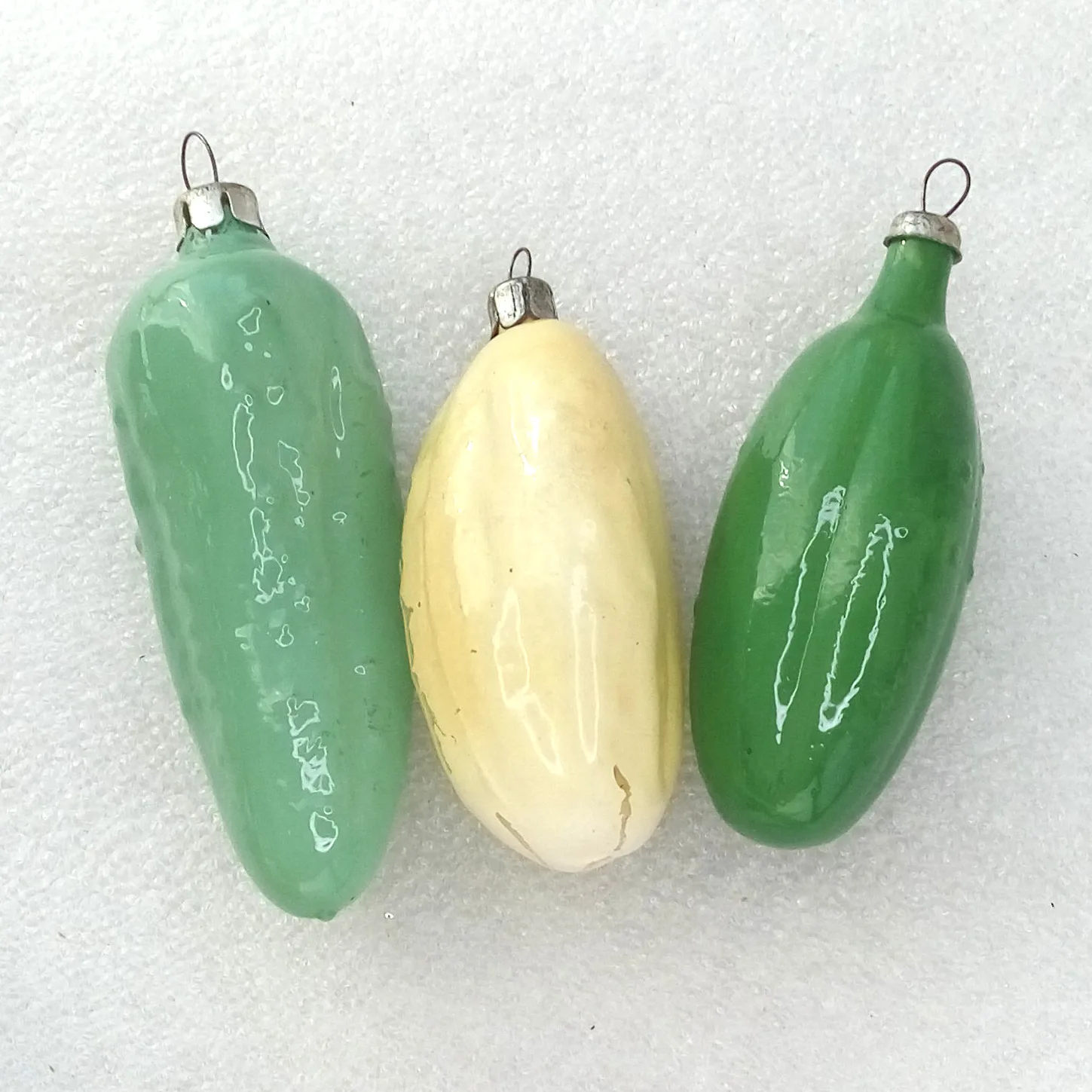 Set of 3 Antique Vintage Glass Christmas Ornaments Pickles