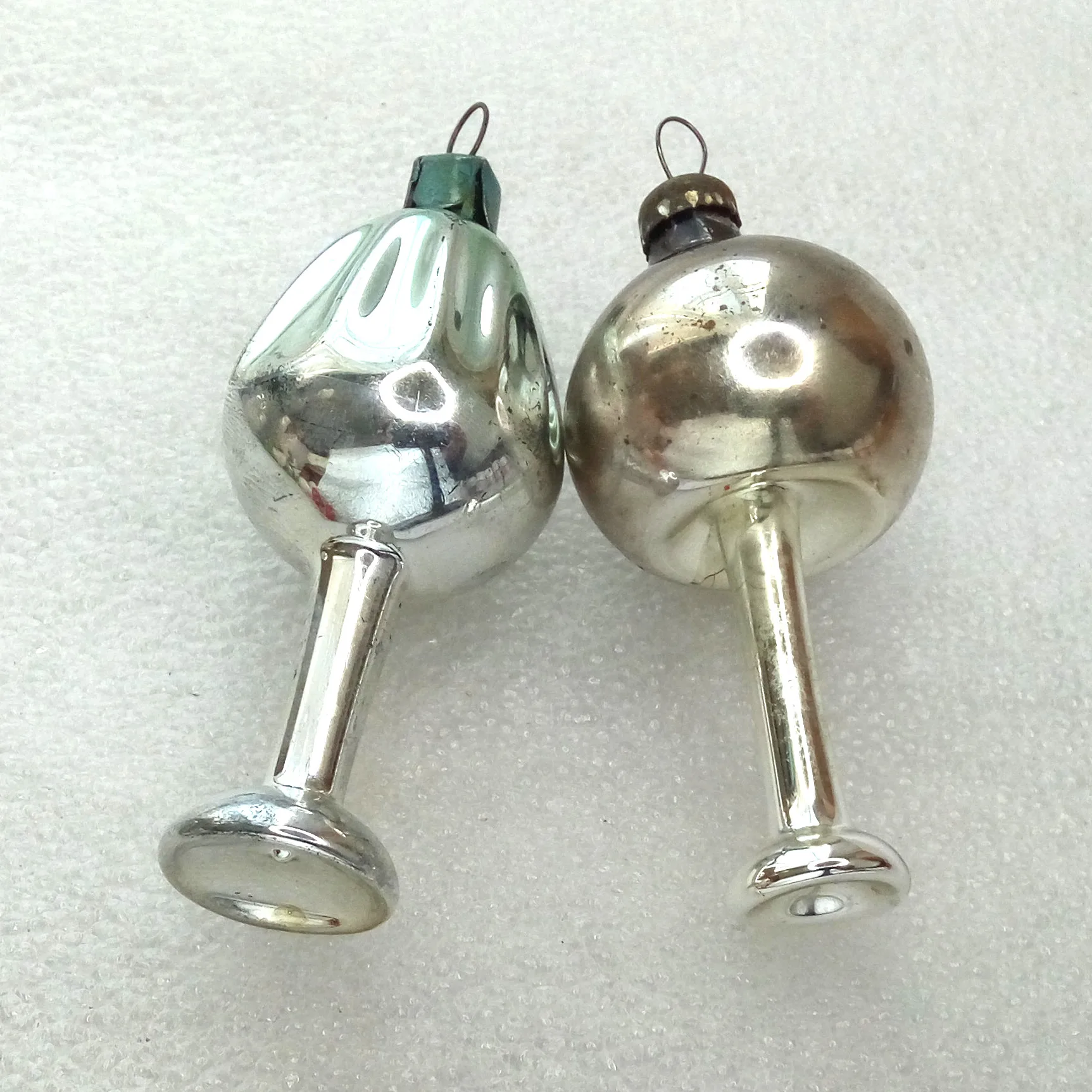 Set of 2 Antique Vintage Glass Christmas Ornaments Old Lamps