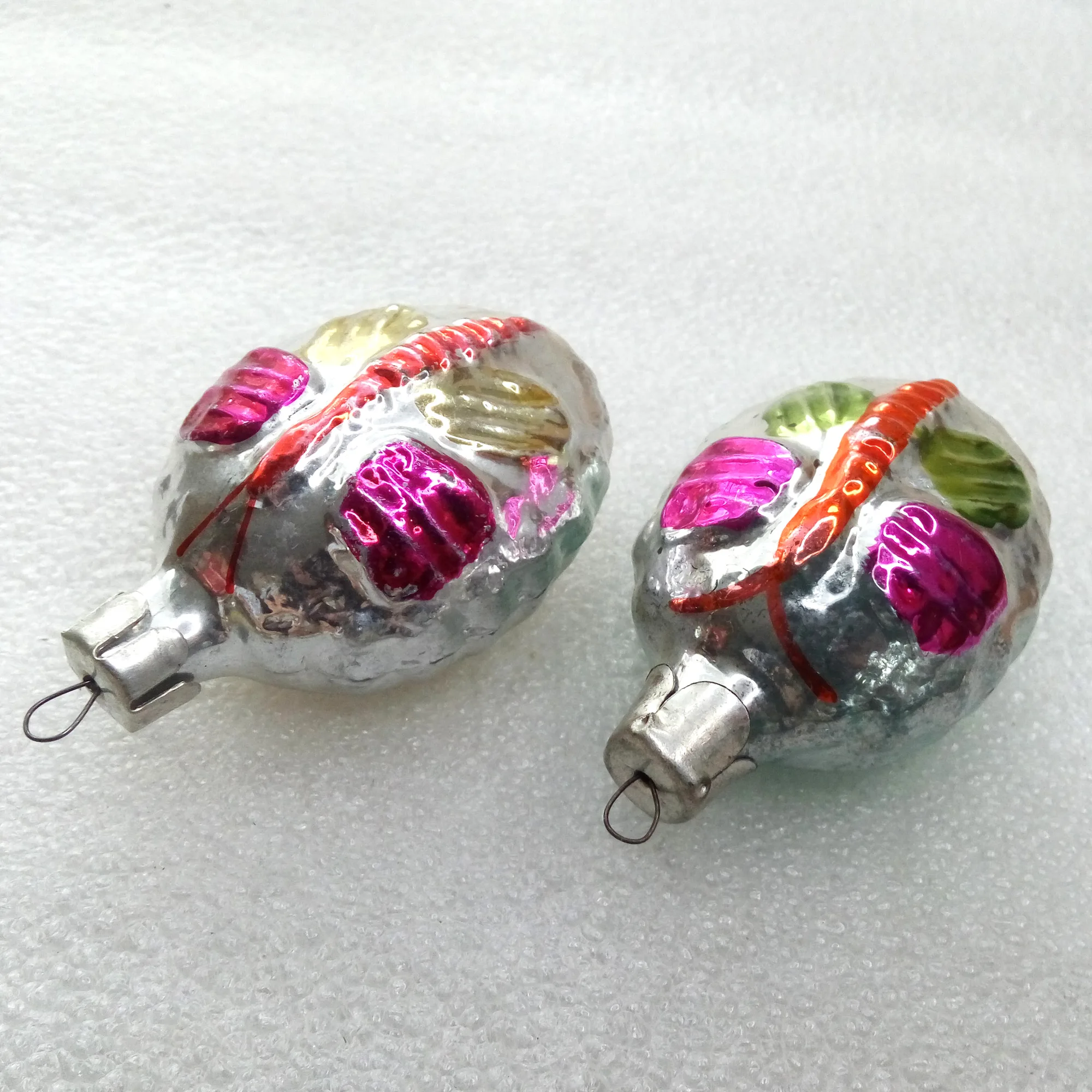 Set of 2 Antique Vintage Glass Christmas Ornament Butterflies
