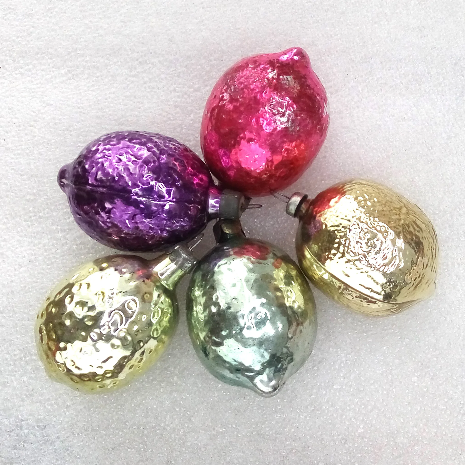 Set of 5 Old Antique Vintage Glass Christmas Ornament Lemons
