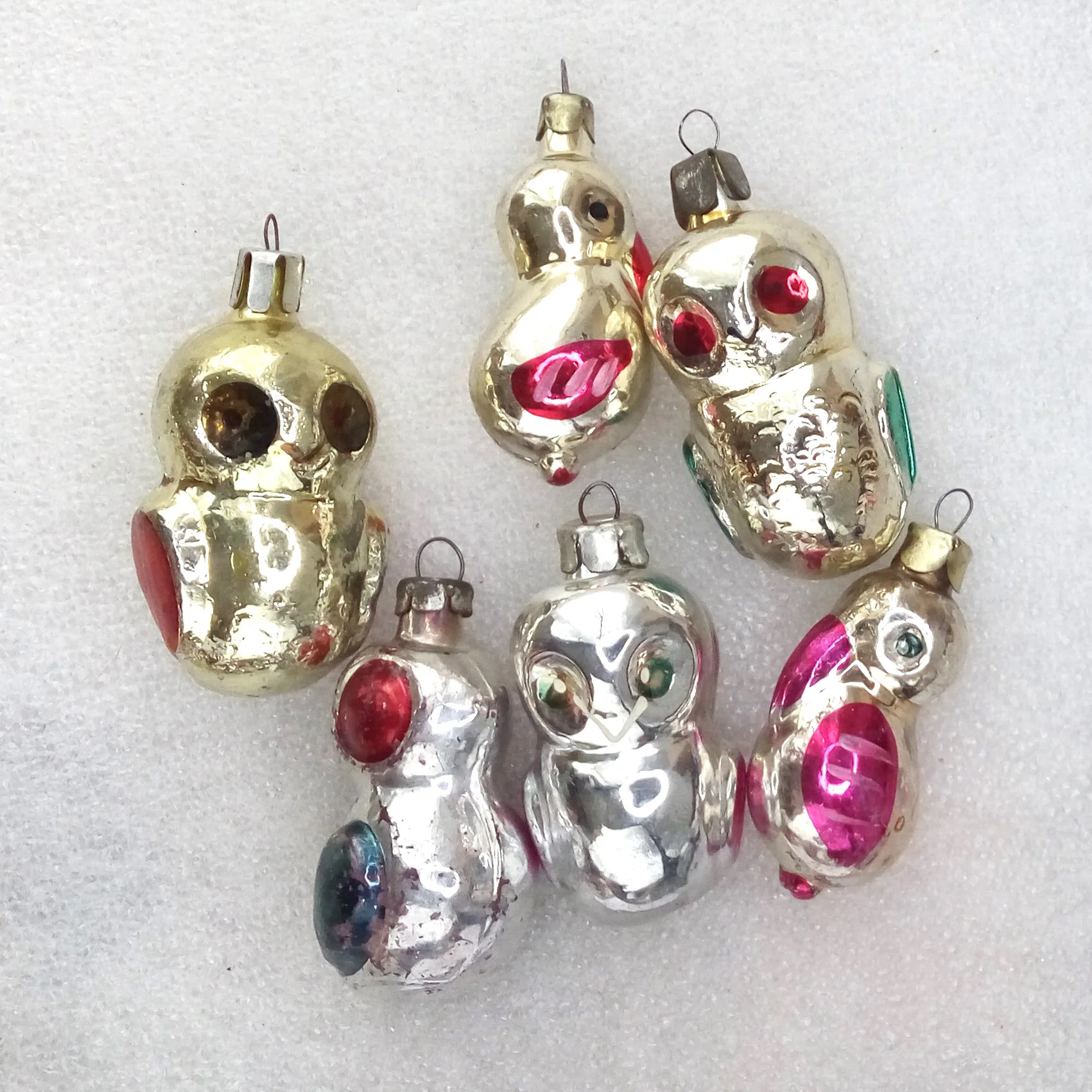 Set of 6 Old Antique Vintage Glass Christmas Ornament Birds