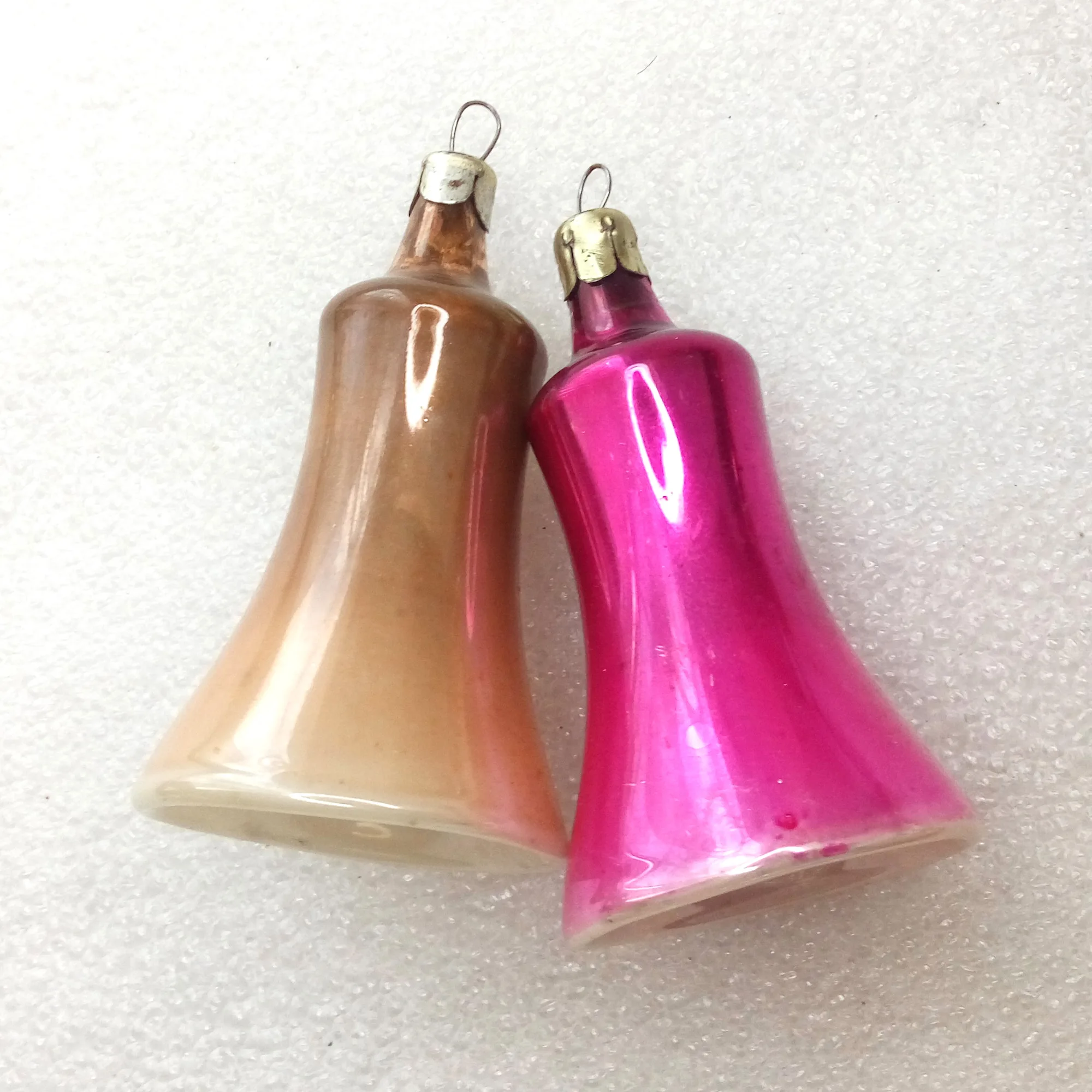 Set of 2 Antique Vintage Glass Christmas Ornament Old Bells