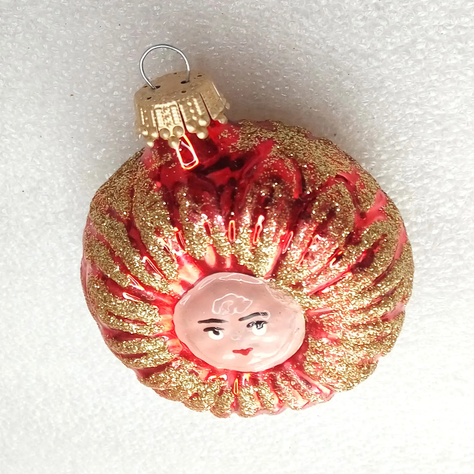Ukrainian Glass Christmas Ornament Sun w Face