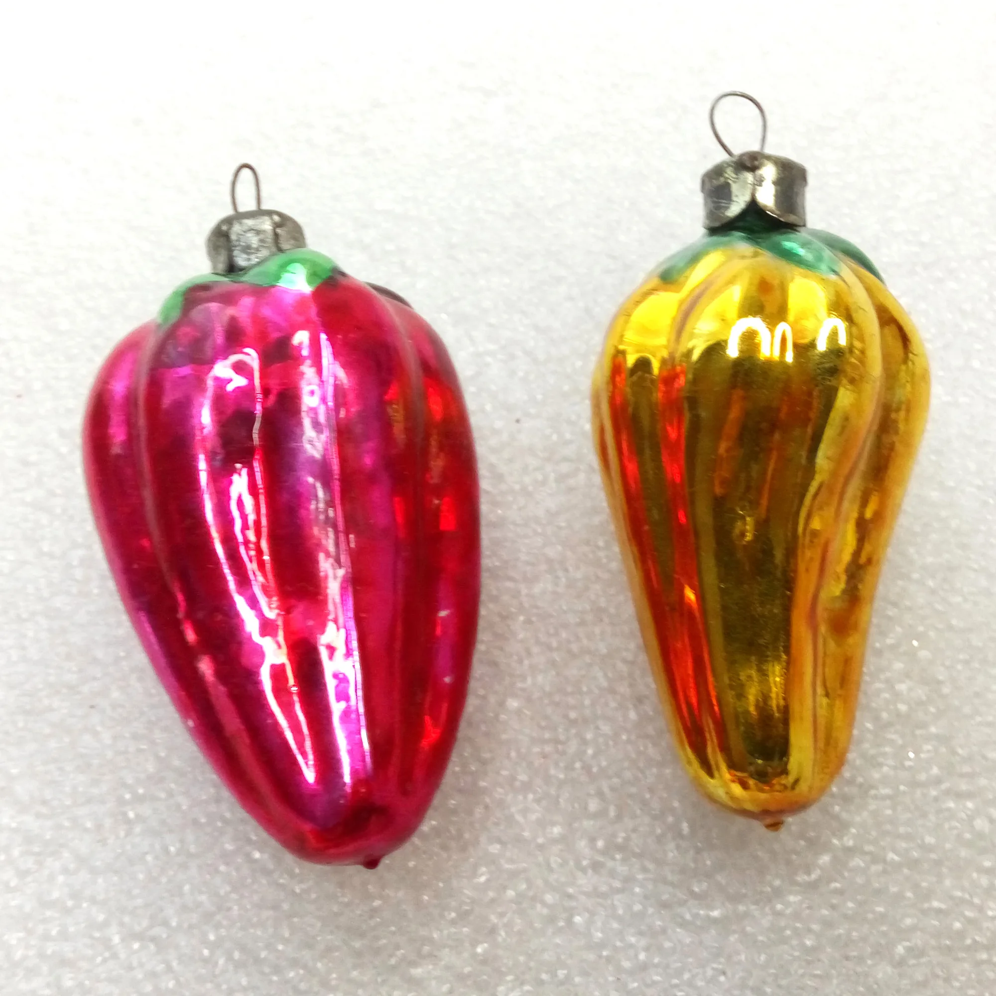 Set of 2 Antique Vintage Glass Christmas Ornaments Paprika