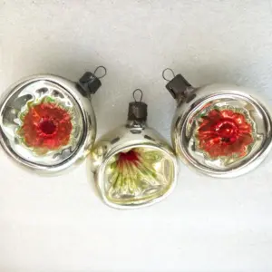Set of 3 Old Antique Vintage Glass Christmas Tree Ornaments Lanterns