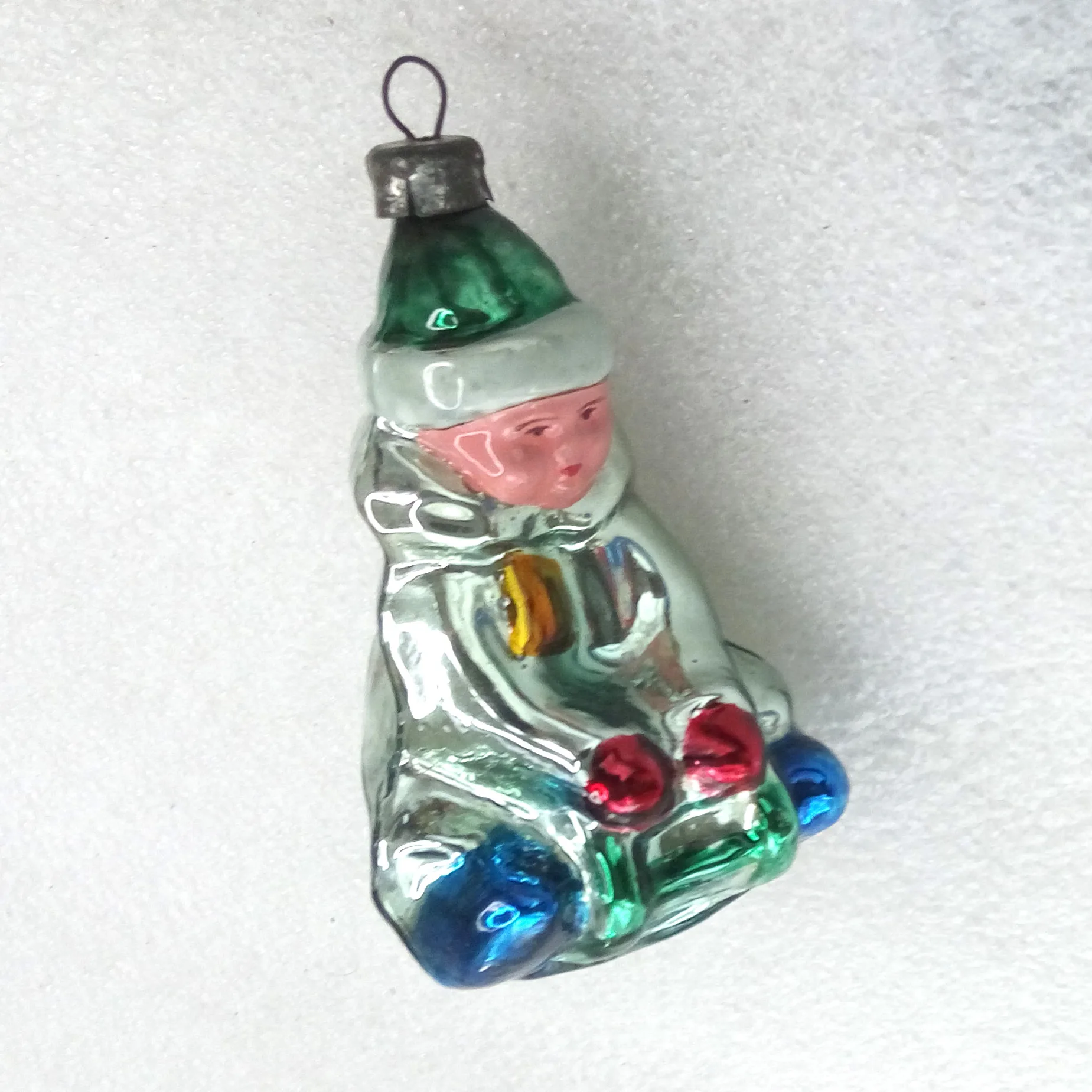 Antique Unique Vintage Glass Christmas Ornaments Kid on Sled