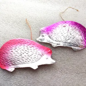 Set of 2 Antique Vintage Cardboard Christmas Tree Ornament Hedgehogs