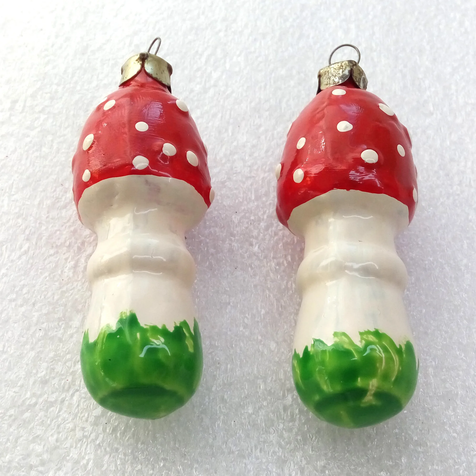 Set of 2 Antique Vintage Glass Christmas Ornament Mushrooms