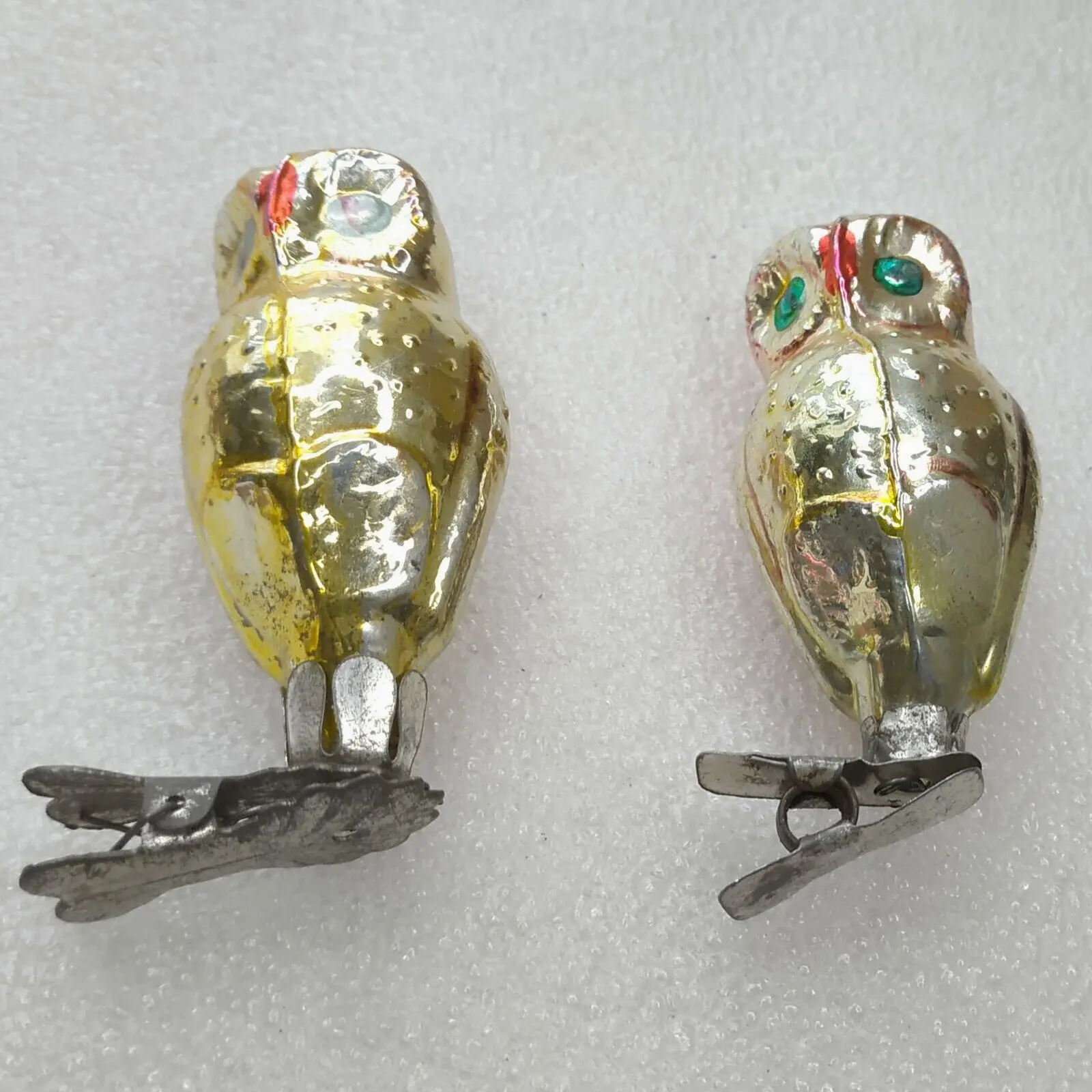 Set of 2 Antique Vintage USSR Glass Christmas Ornament Owls