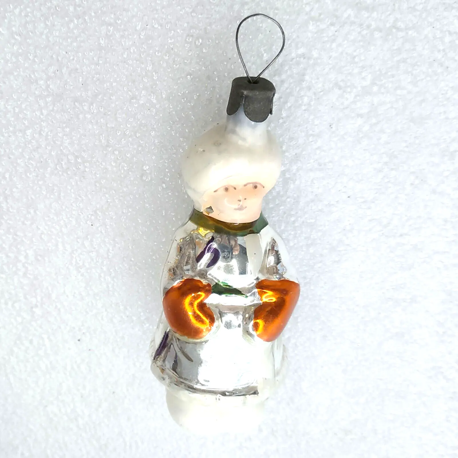 Antique Vintage USSR Glass Christmas Tree Ornament Boy Mittens