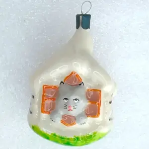 Unique Antique Vintage Glass Christmas Ornament Cat House