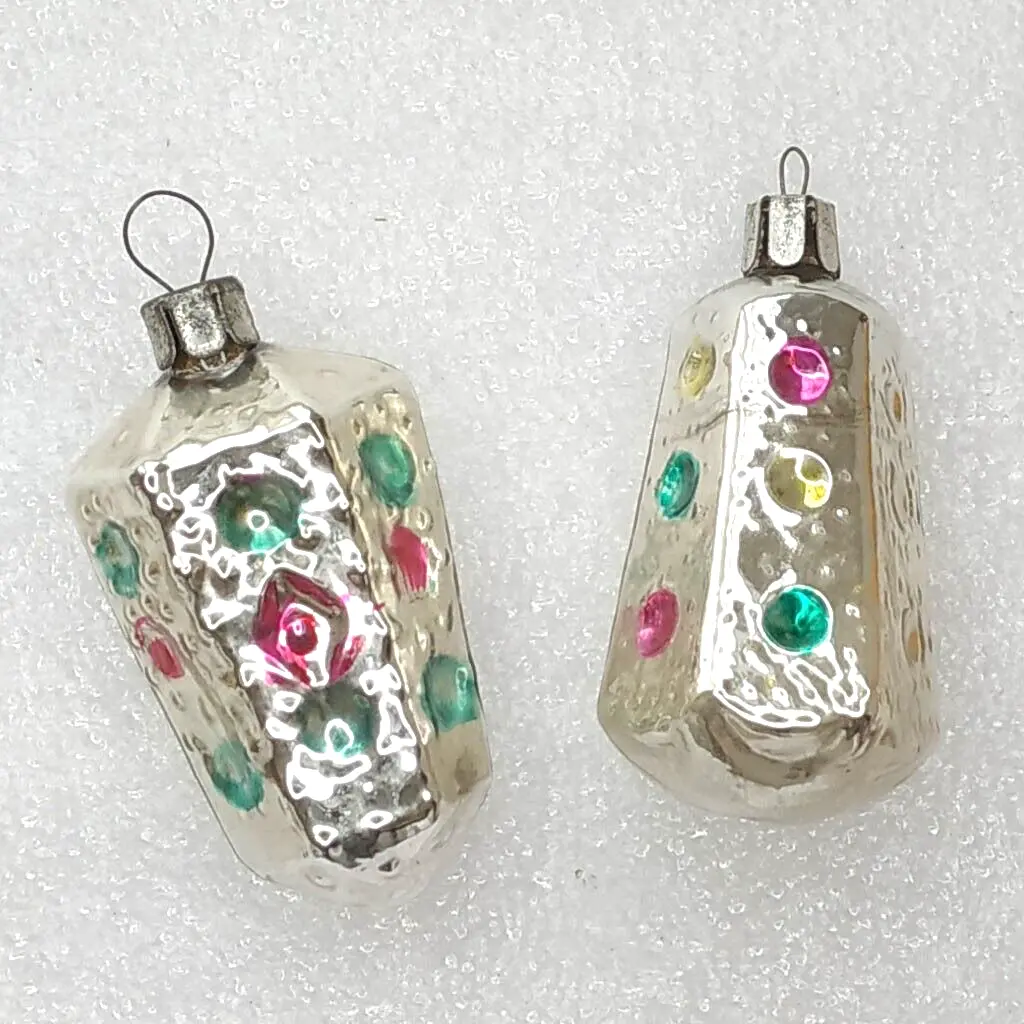Set of 2 Antique Vintage Glass USSR Christmas Ornaments Traffic Lights