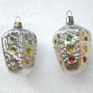 Set of 2 Antique Vintage Glass USSR Christmas Ornaments Traffic Lights