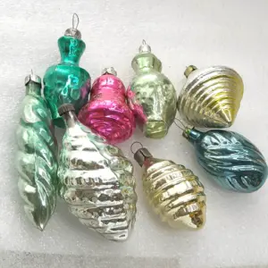 Set of 8 Vintage Silver Glass Christmas Ornament Tree Antique USSR 1970s Decor