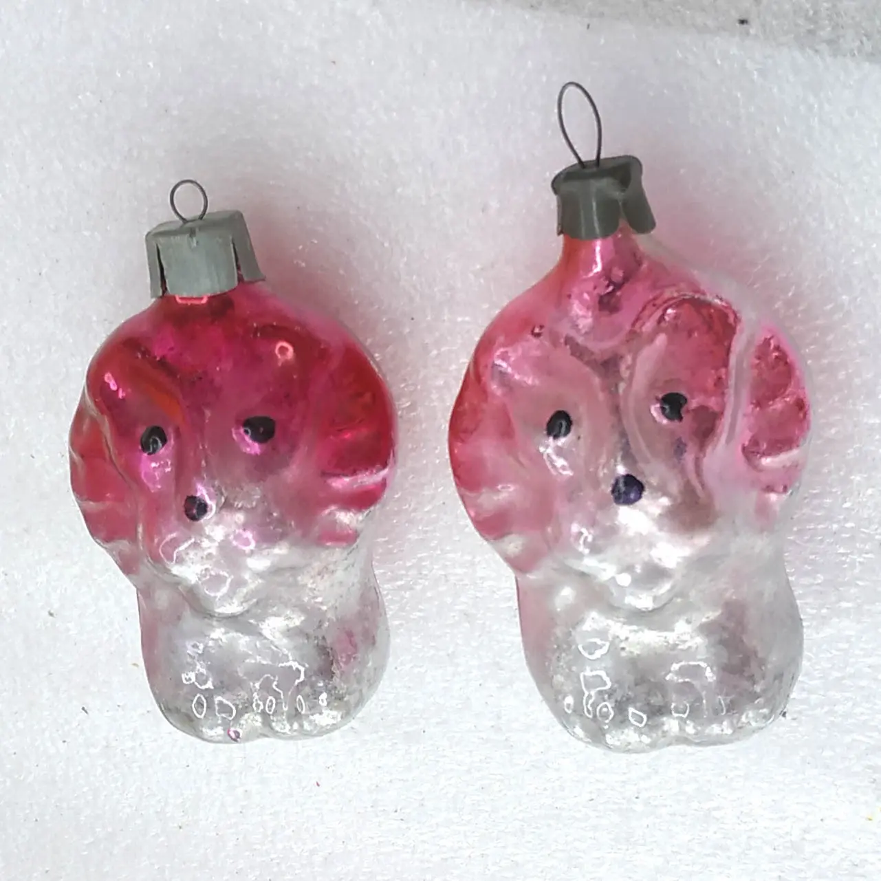 Set of 2 Vintage Silver Glass Christmas Ornament Tree Antique 1960s Decor Lions