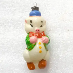 Vintage Glass Christmas Ornament Antique Tree Decor Unique Restored Piglet
