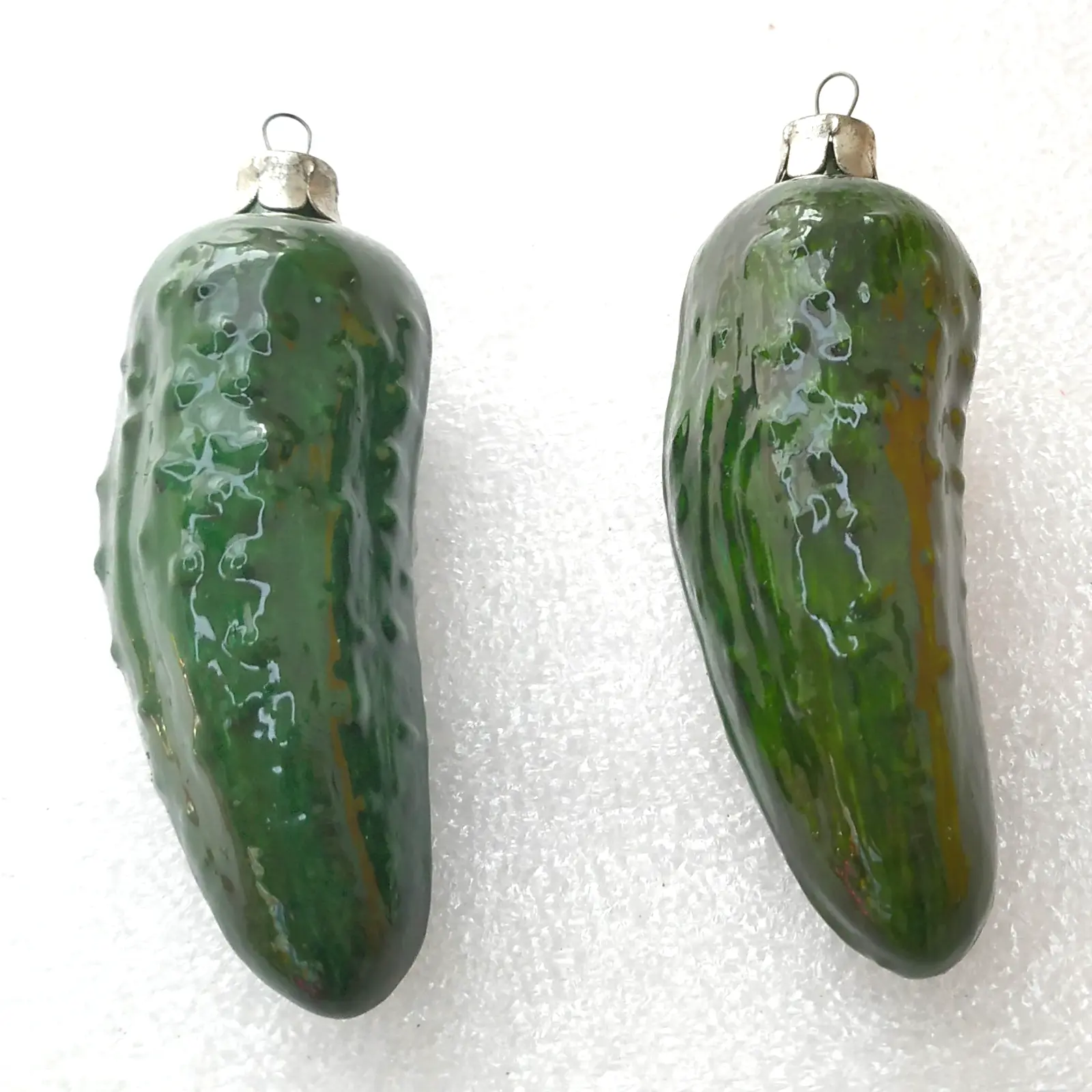 Set of 2 Unique Antique Vintage Glass Christmas Ornaments Pickles