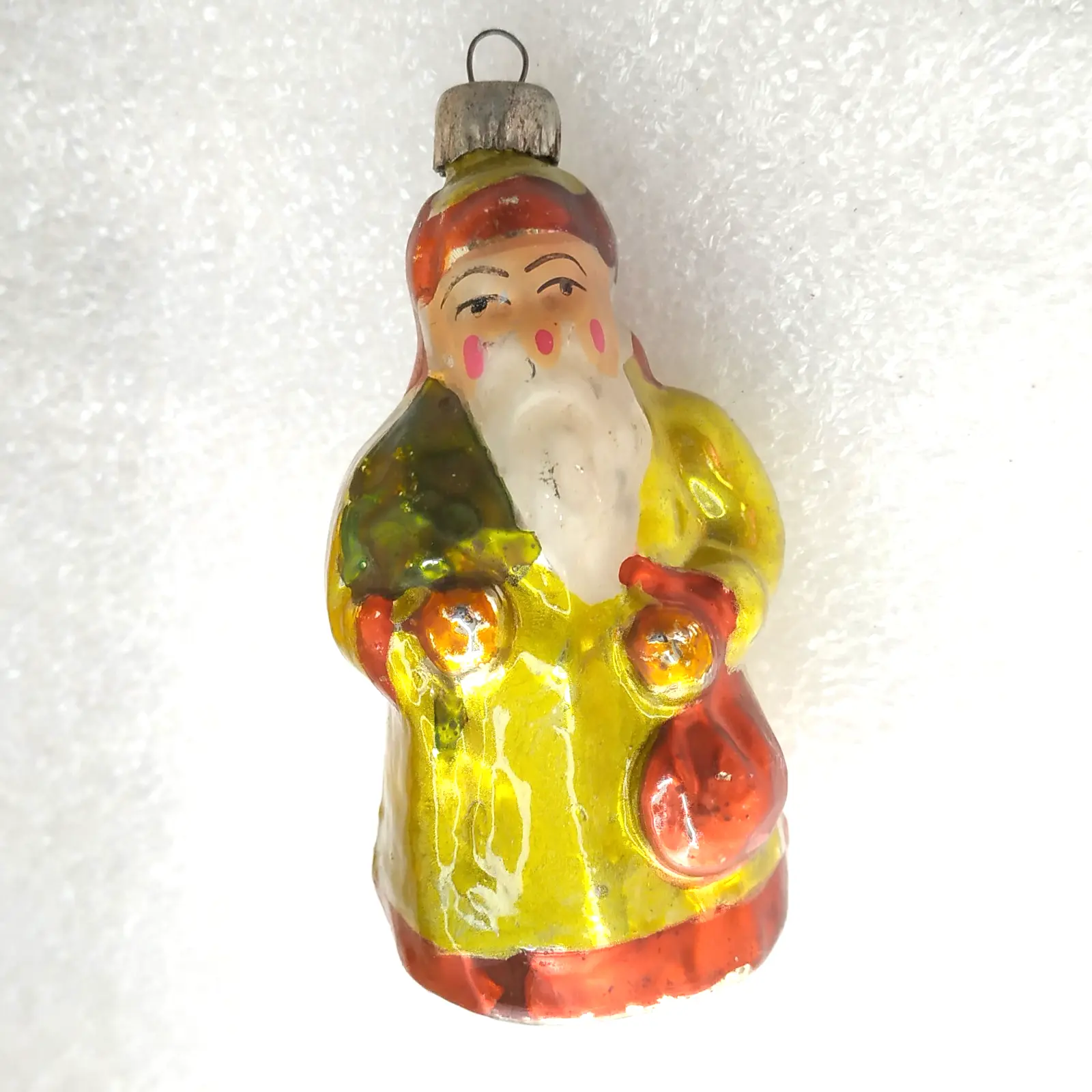 Antique Vintage Silver Glass USSR Christmas Tree Ornament Santa