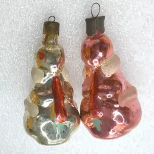 Set of 2 Antique Vintage USSR Silver Glass Christmas Ornament Rabbits