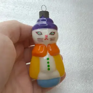 Unique Antique USSR Vintage Glass Christmas Ornament Toy Cat