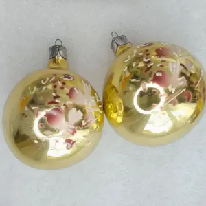 Set of 2 Antique Russian Vintage Glass Christmas Ornaments Balls Bird