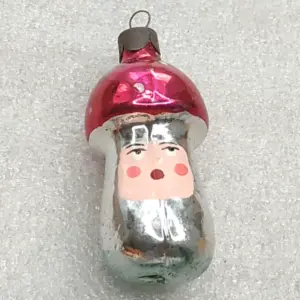 Vintage Soviet Glass Christmas Tree Ornament Mushroom Face Retro Decor