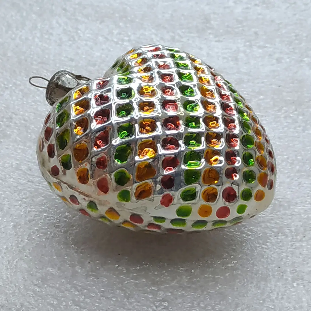 Vintage Soviet Glass Christmas Tree Ornament Mosaic Heart Retro Antique Decor