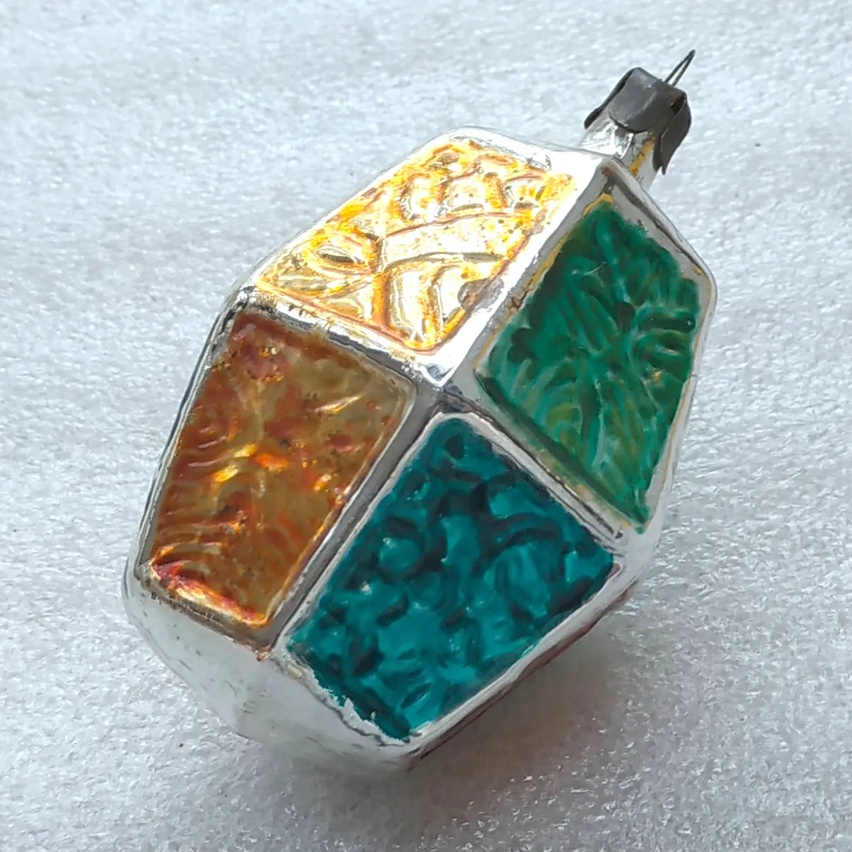 Vintage Soviet Glass Christmas Tree Ornament Multi-Faceted Lantern Retro
