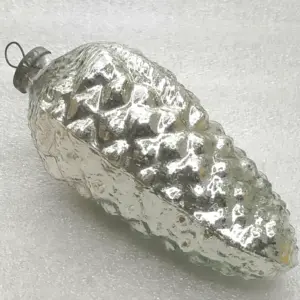 Large Heavy Mercury Glass Christmas Tree Ornament Pine Cone Thick USSR