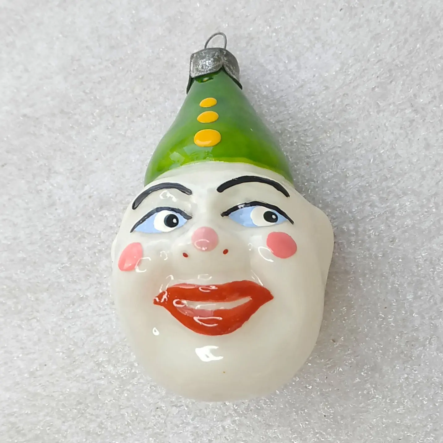One-of-a-Kind Restored Vintage Soviet Glass Christmas Ornament Clowns Face Retro